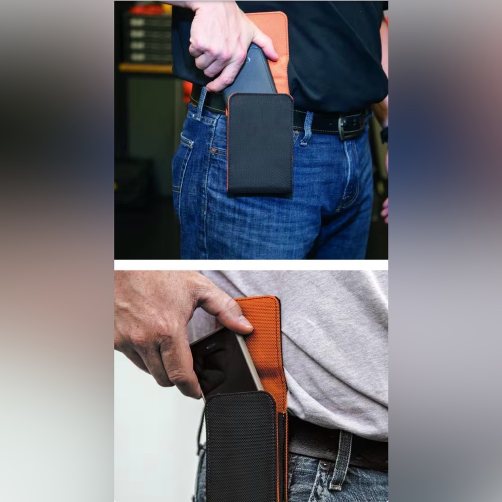 Men's Orange Phone Wallet Belt Clip - Secure Carry
